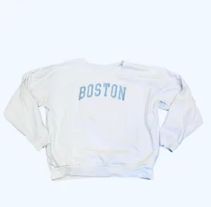 RARE Brandy Melville Oversized Boston Sweatshirt Pockets Cut Neck White Blue S M thumbnail 2