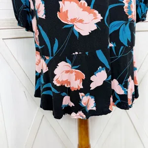 Maeve Anthropologie Ragonda‎ Floral Smocked Shoulder Tunic Shift Dress Black 4 thumbnail 7