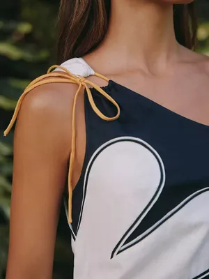 NWOT Farm Rio x Anthropologie One-Shoulder Linen Blend Flower Mini Dress Size M thumbnail 5