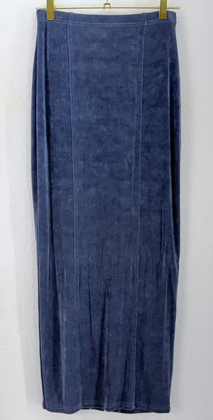 Vintage Poorboy Maxi Skirt Blue Ribbed Knit Back Slit S thumbnail 1