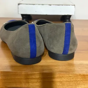Calvin Klein Pash Suede Flats Olive Green Cobalt Blue Cap Toe Silver Detail 8M thumbnail 6