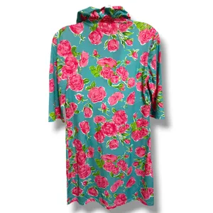 Simply Southern Pursuit of Preppiness Roses Dress Small NWT Teal Pink Ruffle thumbnail 5