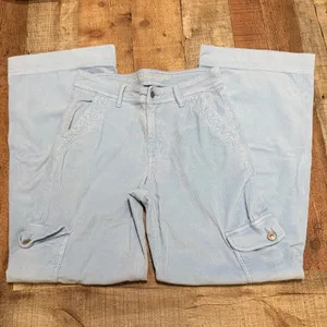 American Eagle Blue Corduroy Super High-Rise Baggy Wide Leg Pants Sz 4 Cargo thumbnail 2