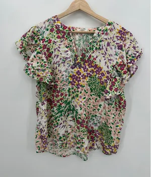 Maurices Floral Blouse Size L Spring‎ Office Career Lightweight Ruffle Feminine thumbnail 1