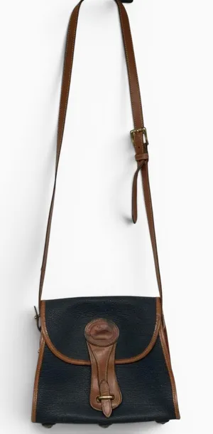 Vintage Dooney & Bourke AWL Carrier Crossbody Navy British Tan Leather USA thumbnail 1