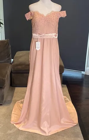 Women’s Full Length Off the Shoulder Party Formal Dress Small Train Size 10 NWT thumbnail 1