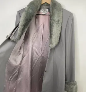 Vintage Caramia Faux Fur Trim Coat Ice Princess Gray Blue Womens 10 Medium thumbnail 4