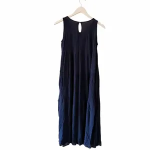 Max Studio Sleeveless Tiered Maxi Navy Pockets Bohemian Festival Dress SZ S thumbnail 10