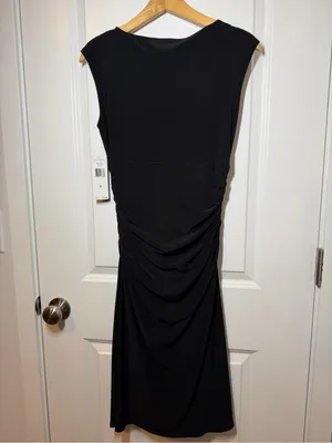 Ralph Lauren Black Draped Ruched Sheath Midi Dress Wedding Guest Date Night thumbnail 8