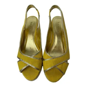 Talbots Lyndsay Yellow Canvas Peep Toe Sling‎ Back Espadrille Wedge Size 9.5 thumbnail 5