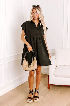 Entro Quilted Relaxed Fit Button-Detail Mini Dress thumbnail 4
