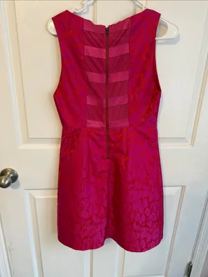 Alice + Olivia Red and Pink Floral Jacquard Sleeveless Dress thumbnail 3