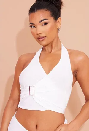PrettyLittleThing Womens‎ 10 White Slinky Buckle Detail Halter Top CNA0410 NWT thumbnail 1