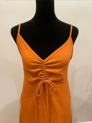 See You Monday Women’s Spaghetti Strap Ruched Front Midi Dress - Rusty Orange small new thumbnail 2