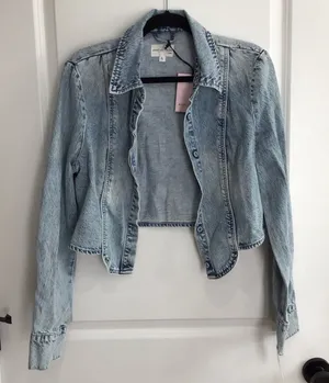 Avec Les Filles Denim Jacket Women Large Acid Waah Light Blue Jean New With Tags thumbnail 1