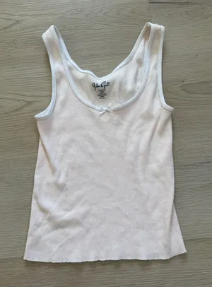 Brandy Melville White Ribbed Tank with Front Bow thumbnail 1