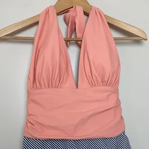 Cupshe Keeping You Accompanied Stripe One-Piece Halter Swimsuit Size M Coral‎ thumbnail 3