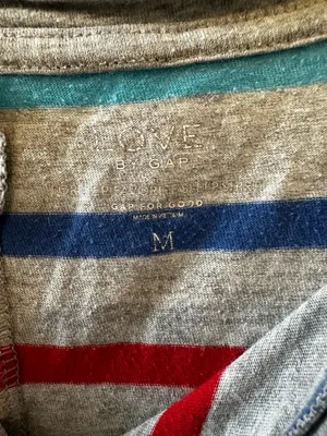 GAP Striped Henley Oversized Sleep Shurt in Gray with Blue, Teal & Red Stripes thumbnail 3