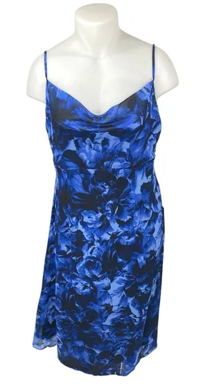 NEW Lulus Blue Floral Silk Satin Cami Camisole Cowl Neck Midi Slip Tank Dress XL thumbnail 1