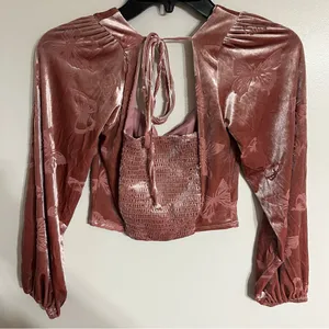 Altar'd State Velvet Butterfly‎ Crop Top Long Sleeve Pink Fairy XS thumbnail 9