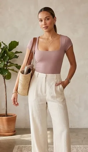 Free People Bodysuit Top Small Mauve Pink Luxury Capsule Parisian Coquette thumbnail 1