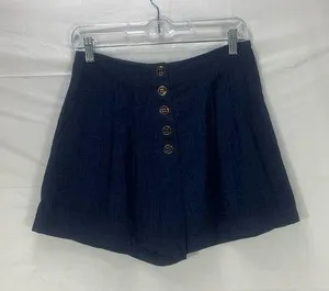 Gilli Navy Blue Linen Button Fly High Waisted Shorts Size Medium thumbnail 1