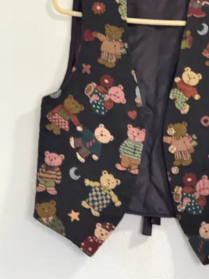 Vintage Casey & Max Teddy Bears Women's Sleeveless Vest Size M Tapestry thumbnail 2