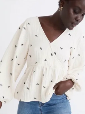 Madewell Tiny Bows Peplum Faux Wrap Top Large thumbnail 1