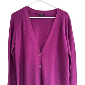 Talbots Purple Magenta‎ V-Neck Button Front Cardigan Sweater Lightweight Casual thumbnail 2
