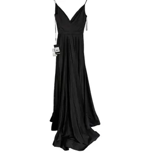 La Femme Black Long Satin Prom Gown Dress with Side Slit Full Skirt Size 0 NWT thumbnail 9