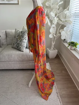 Bananhot Long Multi-Color Sheer Long Sleeve Cover-Up In Waves Size M/L thumbnail 9