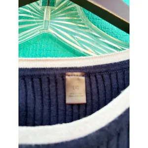 Striped Ribbed Knit Long Sleeve Top Nautical Button‎ Detail Navy White L thumbnail 4