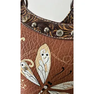 Western Dragonfly Studded Shoulder Bag Wallet Set Tooled Boho Cowgirl Purse thumbnail 14