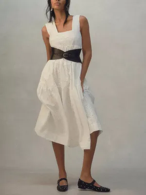 By Anthropologie Women’s Square Neck Eyelet White Lace Tiered Midi Dress Sz XXS thumbnail 13