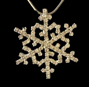 Large Rhinestone Snowflake Pendant Necklace Silver thumbnail 2