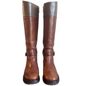 Tory Burch Daniela Cognac Leather Riding Boots Lug Sole Logo 10.5 thumbnail 2