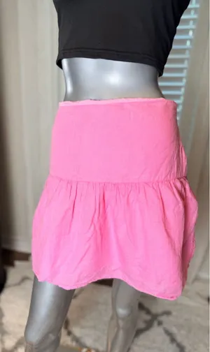 Vineyard Vines Pink Linen Mini Skirt Size 12 Flowy Ruffle Hem Preppy Coastal thumbnail 1