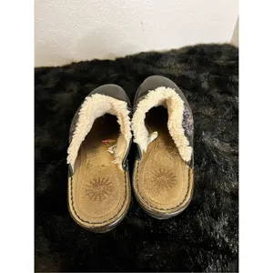 UGG Australia Opaline Black Leather Purple Black Tweed Clog Mule Shoes Size 9 thumbnail 3