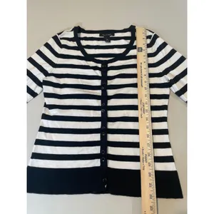 White House Black Market Striped Cardigan Size M Black White thumbnail 3