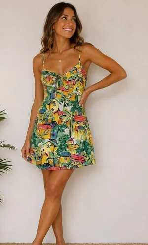 Forever 21 Tropical Mini Dress Small Vacation Sundress Y2K thumbnail 1