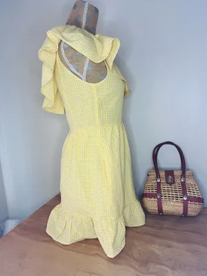 Altar'd State Yellow Gingham One-shoulder Short Dress thumbnail 6