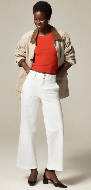 NWT!! J. CREW Slim Wide Jeans Stacked Buttons Solid White Size 30 Petite 30P thumbnail 1