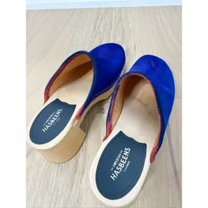 Swedish Hasbeens Viola Wood Clog Purple Blue EU 37/US 7 thumbnail 3