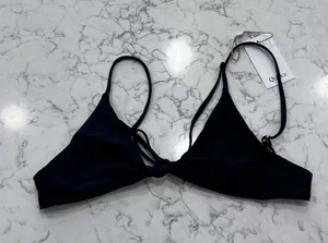 NWT Quince Black Knot Tie Front Bikini Top Size Medium thumbnail 1