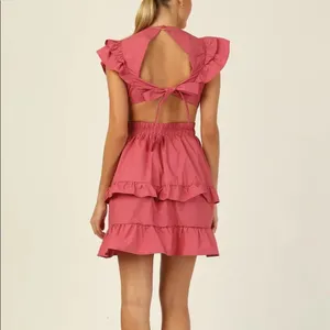 Runway Scout Womens Ruffled Cut Out Backless Rose Pink Mini Dress Size XS Cotton thumbnail 2