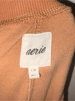Aerie Tan Sherpa Fleece Joggers with Front Zip Detail Size Large thumbnail 5