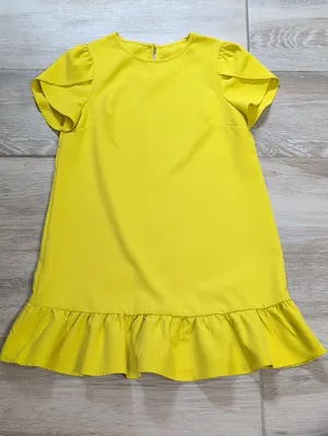 Yellow Petal Sleeve Ruffle Hem Dress Size Small | Ruffle Hem Short Sleeve Dress thumbnail 1