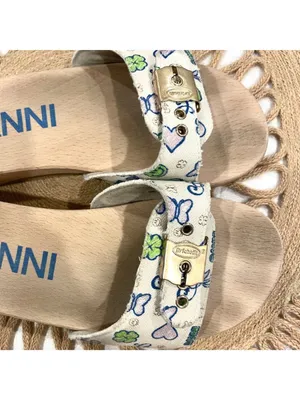 Dr Scholl's x Ganni Slide White Printed Sandals Size 9 Retro thumbnail 12