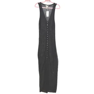 L*Space Adrift Dress Black Crochet Maxi Button Down Cover Up Medium thumbnail 3