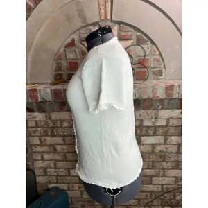 cardigan sweater white v neck scalloped trim thumbnail 4